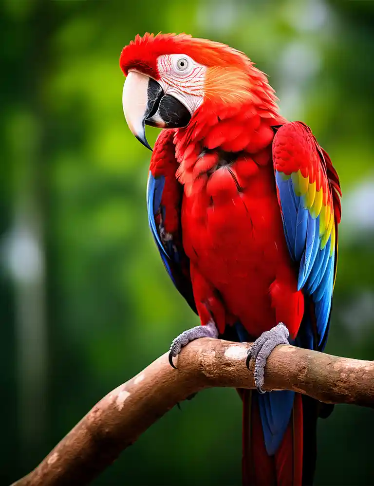 to the bird park Colorful macaw with red, blue and yellow feathers sitting on a branch at Weltvogelpark Walsrode – an accessible family-friendly destination.